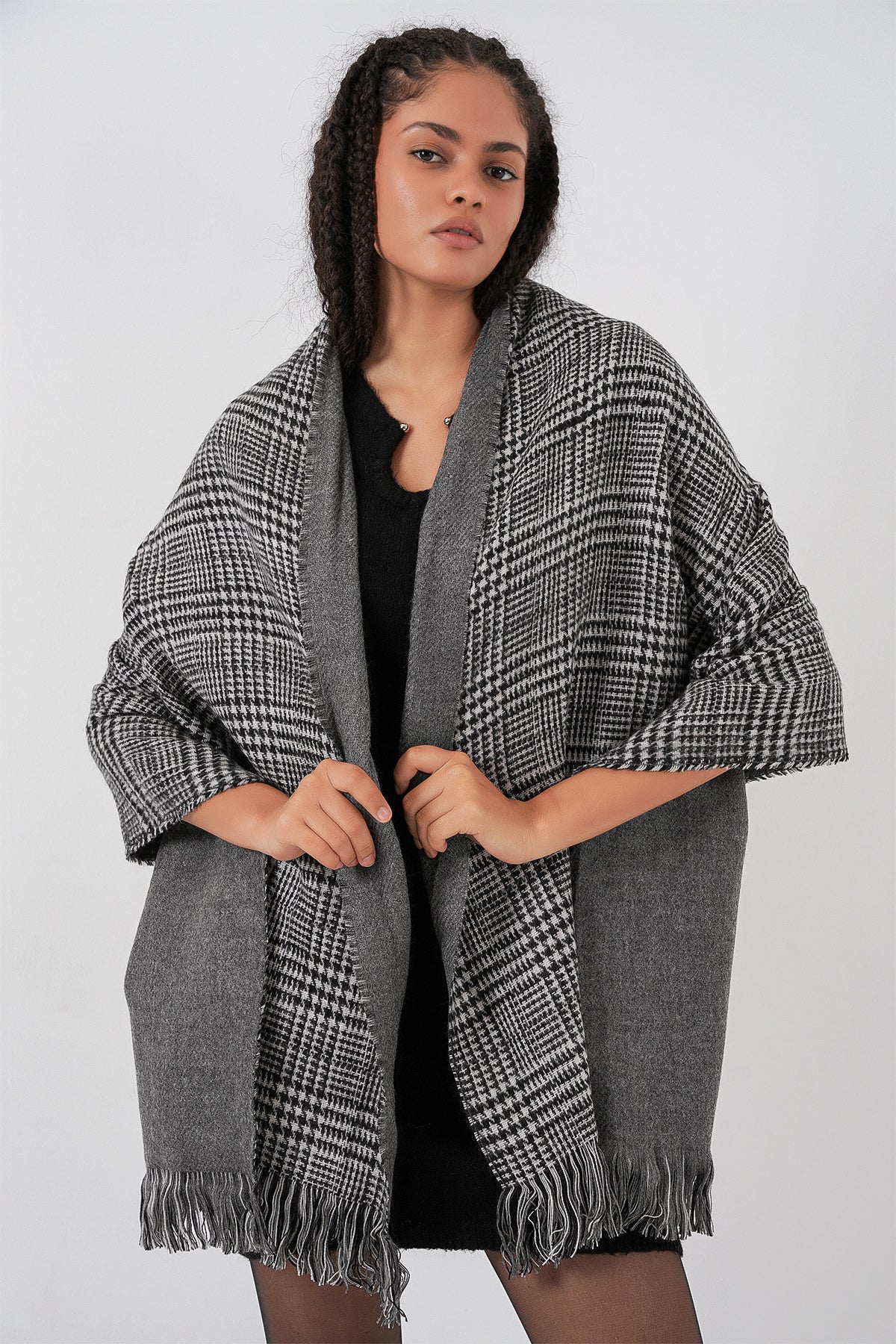 Kadın Yumuşak Dokulu Kalın Şal Atkı 15951 - Antrasit