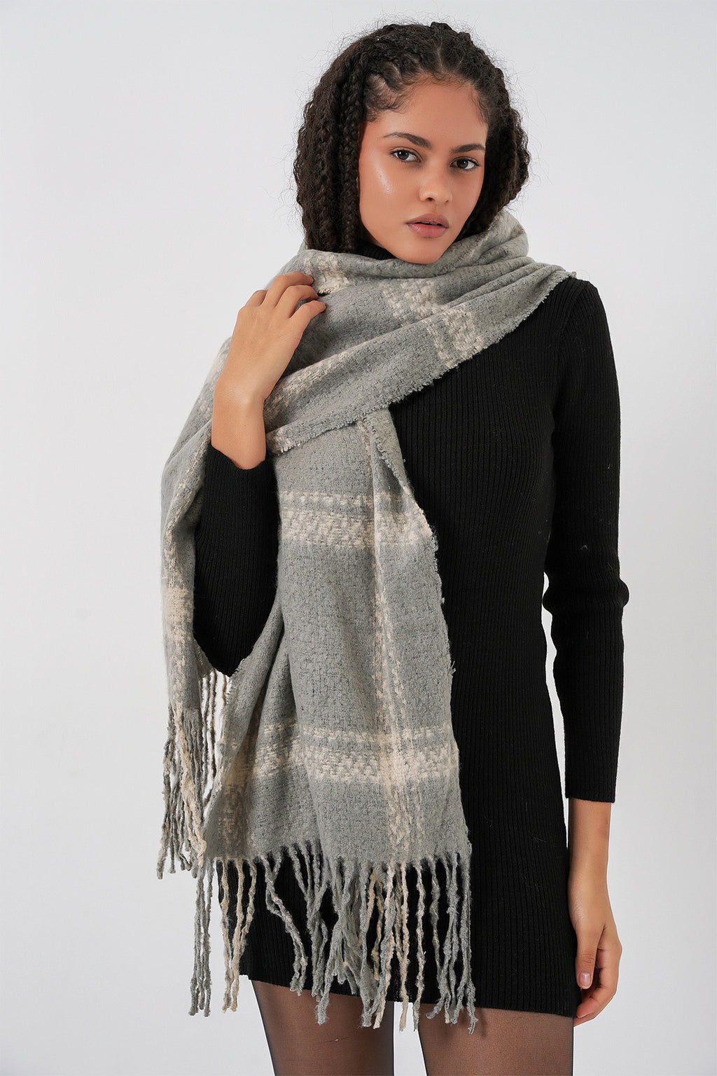 Kadın Yumuşak Dokulu Kalın Şal Atkı 15951 - F.Gri