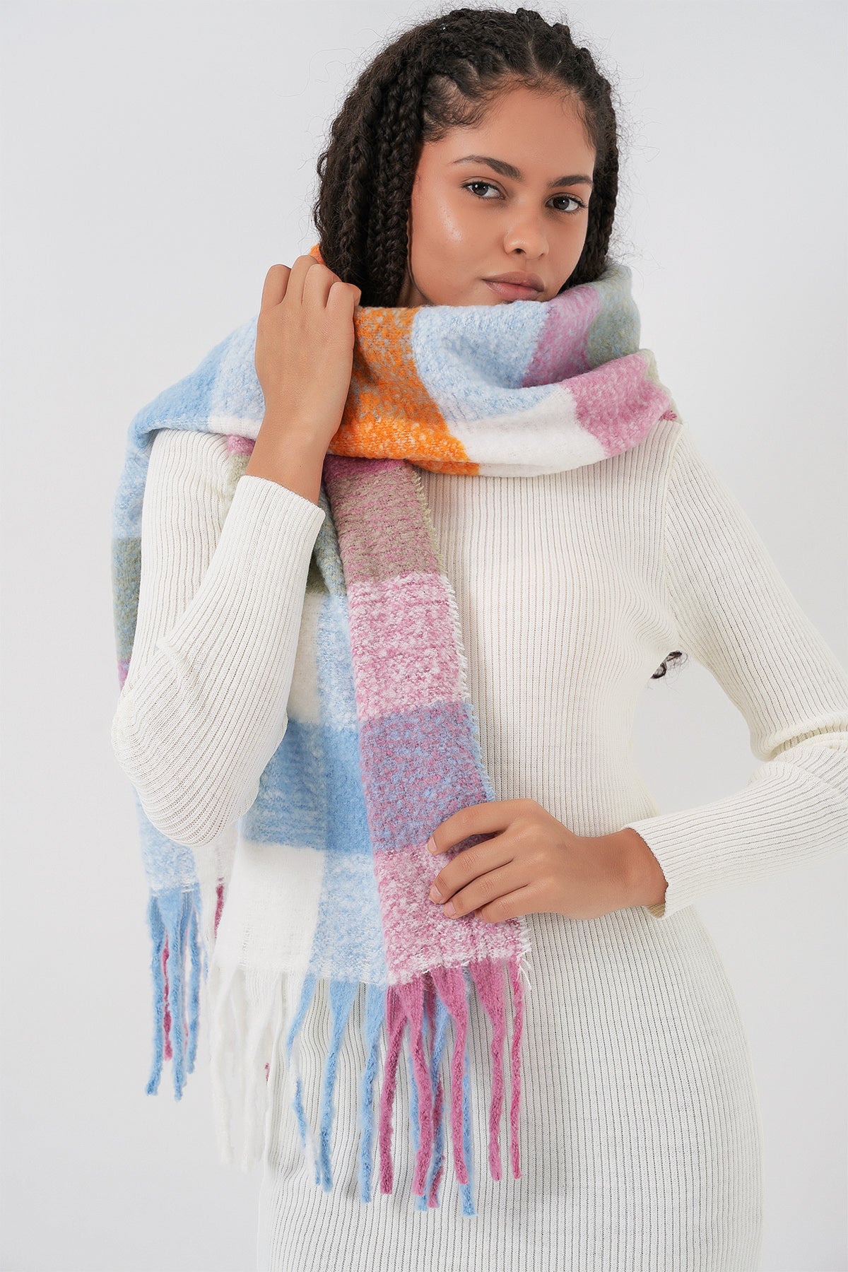 Kadın Yumuşak Dokulu Kalın Şal Atkı 15951 - Pudra