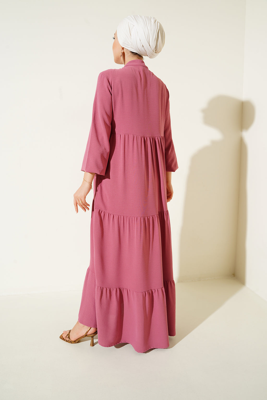 T1627 Yaka Bağcıklı Elbise - A. Pembe