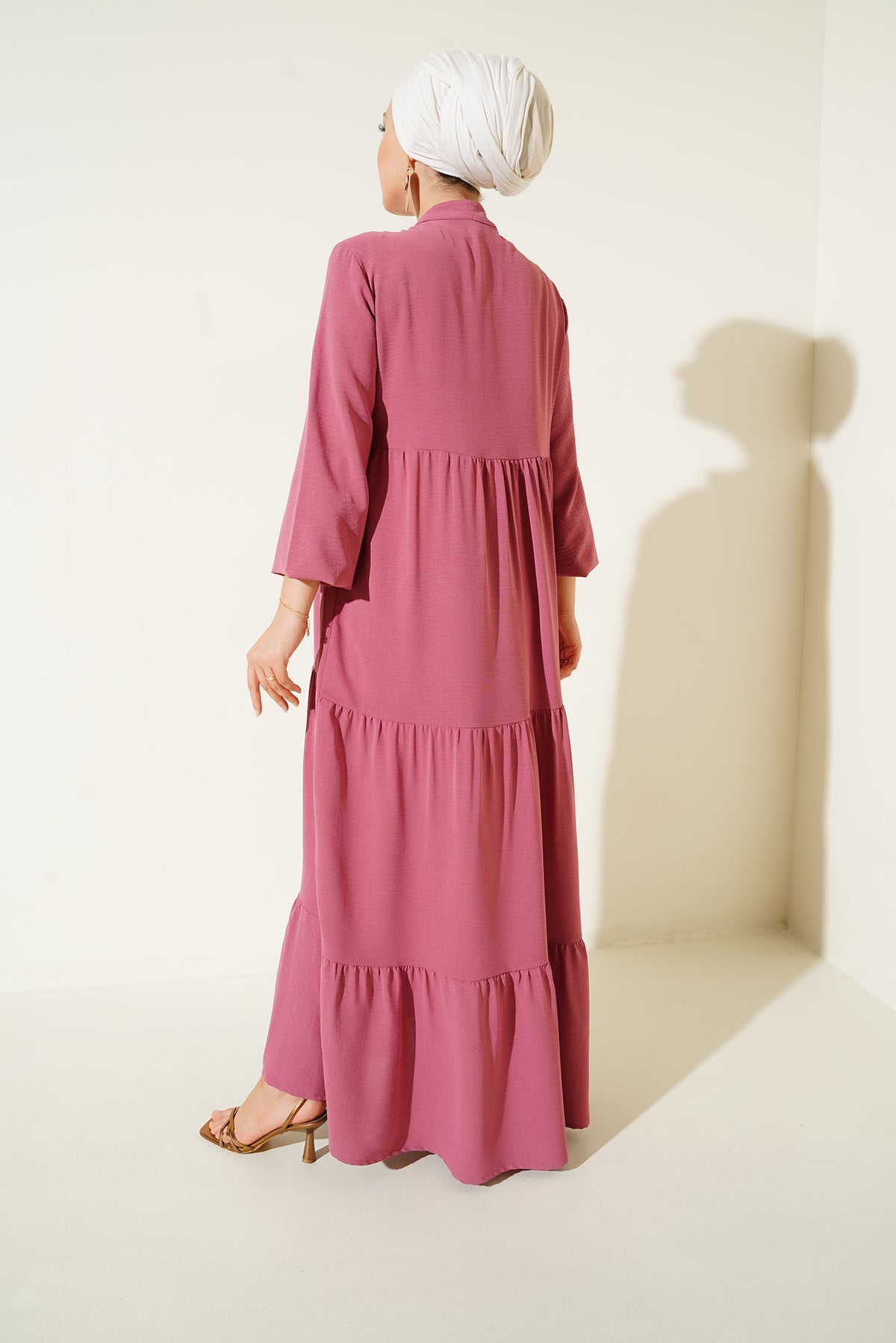 T1627 Yaka Bağcıklı Elbise - A. Pembe