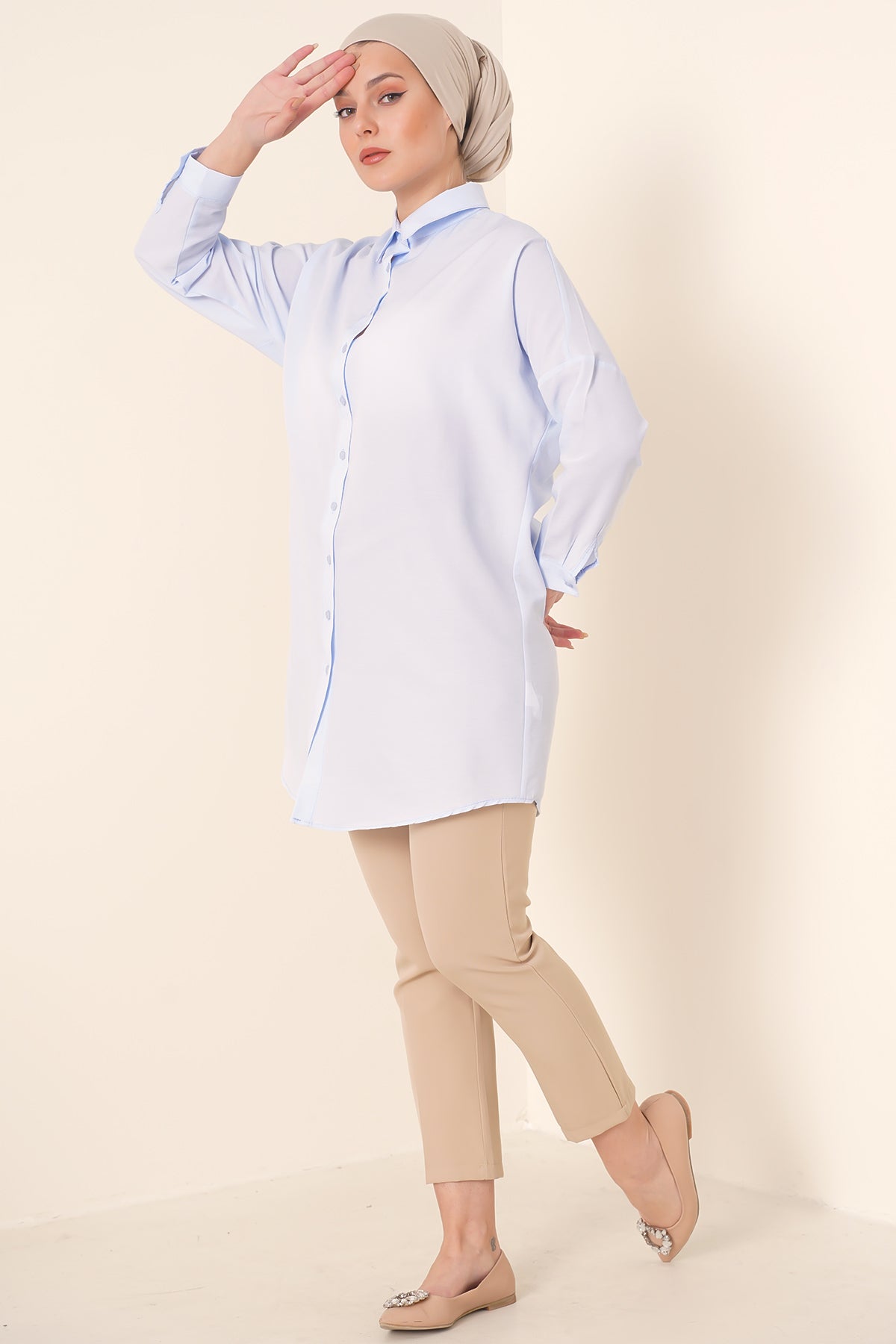 5845 Tesettür Tunik - Açık Mavi