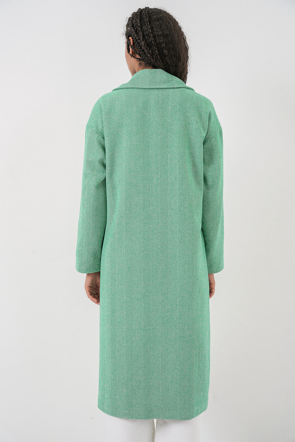 Yeşil Oversize Geniş Kesim Yünlü Uzun Kaşe Kaban 9113