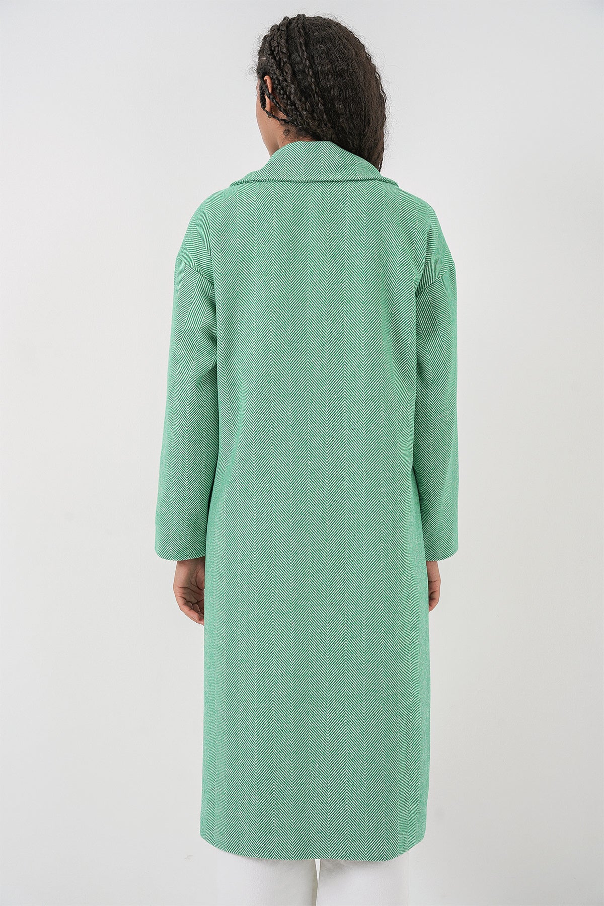 Yeşil Oversize Geniş Kesim Yünlü Uzun Kaşe Kaban 9113